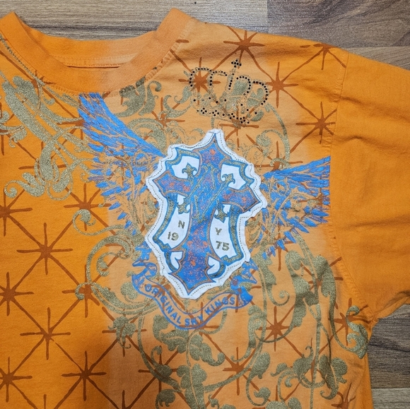 Avirex Gold Collection T-Shirt Men's Large Orange Graphic Crest Lion Crown 1975 - Picture 3 of 9